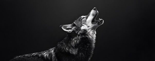 A Wolf Howling at the Moon in Black and White