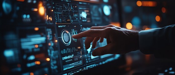 Poster - Closeup of an expert using AI for document analysis in a modern digital workspace, showcasing advanced software, data visualizations, and hightech interfaces