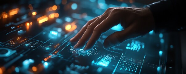 Poster - Closeup of an expert using AI for document analysis in a modern digital workspace, showcasing advanced software, data visualizations, and hightech interfaces