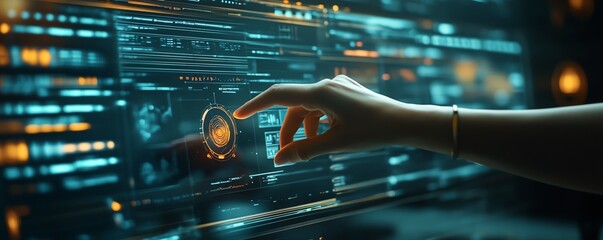 Poster - Closeup of an expert using AI for document analysis in a modern digital workspace, showcasing advanced software, data visualizations, and hightech interfaces