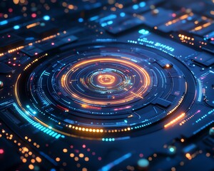 Fototapete - Dynamic scene of global marketing automation software, featuring CRM integration, digital process automation, and advanced tech systems for streamlined business development