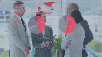 Poster - Animation of financial data processing over diverse business people in office