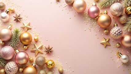 Wall Mural - Luxurious pastel pink and gold Christmas background with seasonal decorations