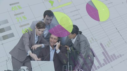 Poster - Animation of financial data processing over diverse business people in office