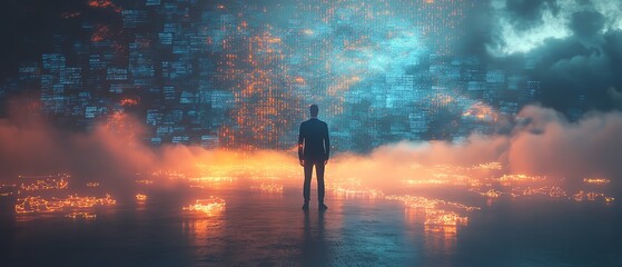 Aufkleber - Big Data and Cloud Computing set with 3D illustration of Qadir, male figure, analyzing large data sets on remote servers, identifying mistakes, actionable data concept