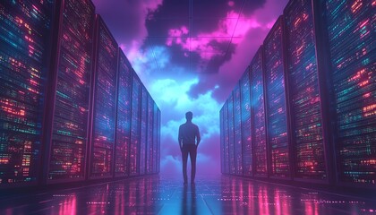 Aufkleber - Big Data and Cloud Computing set, 3D illustration of male figure Qadir, analyzing data on remote servers, identifying and correcting mistakes, actionable data concept