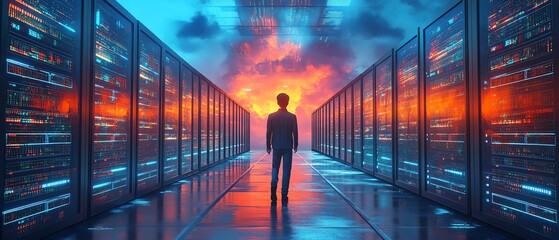 Aufkleber - Big Data and Cloud Computing set with 3D illustration of Qadir, male figure, analyzing large data sets on remote servers, identifying mistakes, actionable data concept