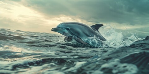 Wall Mural - Bottlenose Dolphin surfacing from the water