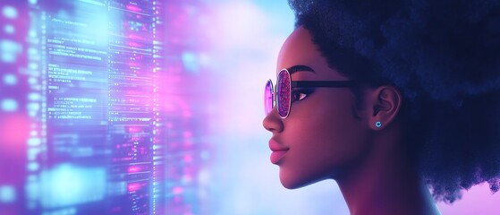 Poster - 3D illustration of Coco, African American woman, with cloud computing server for data storage and processing, blogging, website, and mobile app, modern concept