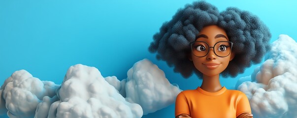 Aufkleber - 3D illustration of Coco, African American woman, with cloud computing server for data storage and processing, blogging, website, and mobile app, modern concept
