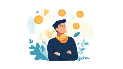 Money question, where to invest, pay off debt or invest to earn profit, financial choice or alternative to make decision concept, businessman investor holding money coin thinking about investment.