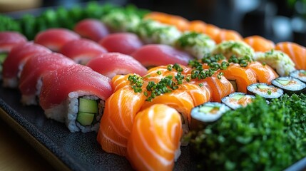 Assortment of fresh sushi rolls