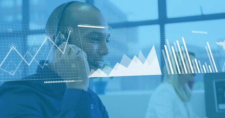 Poster - Animation of financial data processing over diverse business people in office