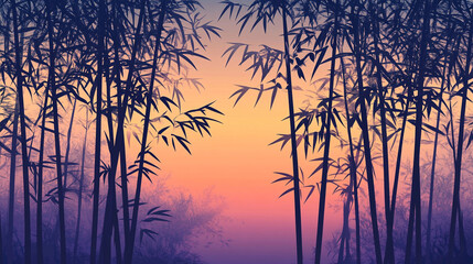 sunset on bamboo background illustration