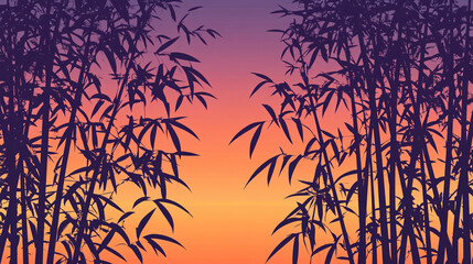 sunset on bamboo background illustration