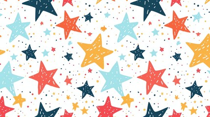 Wall Mural - A repeating pattern of colorful stars and dots.