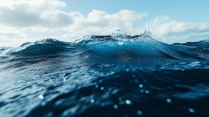 Wall Mural - pristine blue sea with half submerged underwater, showcasing a tranquil balance between the clear sky above and the aquatic world below