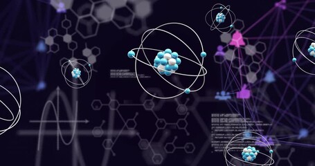 Canvas Print - Animation of atoms and scientific data processing over network of connections