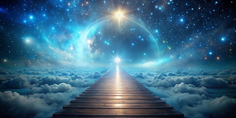 Wall Mural - mystical surreal scene with illuminated pathways to the heavens