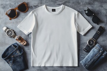 Realistic white Tshirt Flat Lay Mockup created with Generative AI