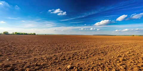 empty brown soil of field and blue sky for natural background, empty, brown soil, background, blue s