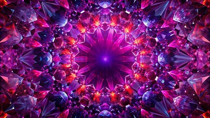 Wall Mural - Purple abstract background with crystals, black and red center with pink center, unique and vibrant design for stock photo