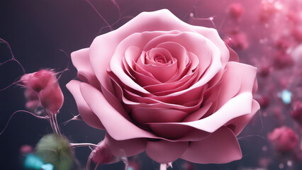 Wall Mural - illustration of a pink rose flower, futuristic view of a pink rose flower, pink rose technology view