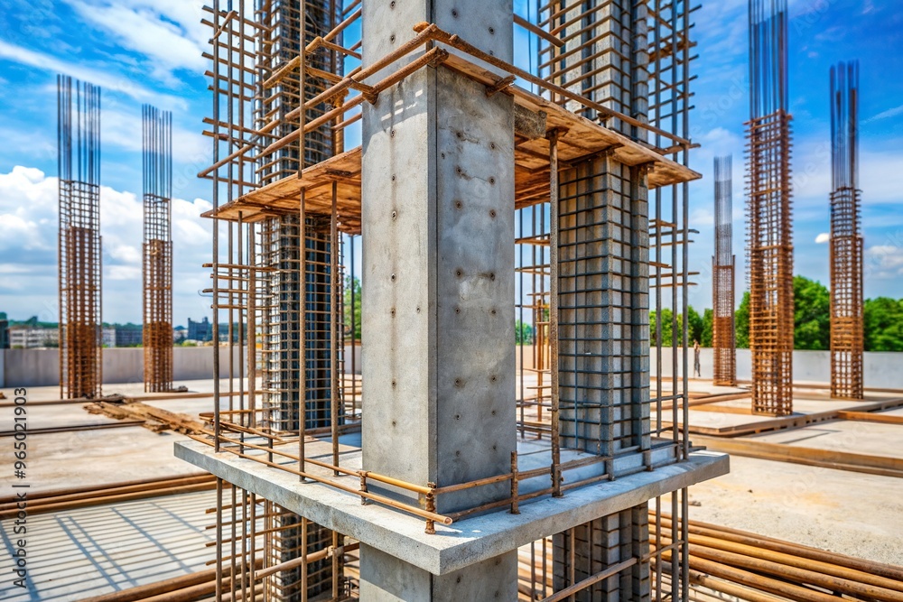 Concrete column with steel reinforcement Framing, building ...