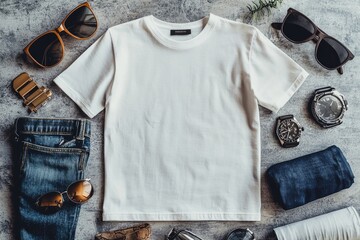 Realistic white Tshirt Flat Lay Mockup created with Generative AI