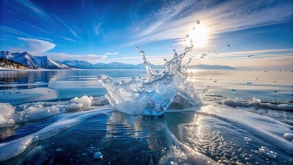 Wall Mural - frozen splash of water on baikal lake creating an abstract winter background with amazing scenery, s