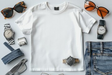 Realistic white Tshirt Flat Lay Mockup created with Generative AI