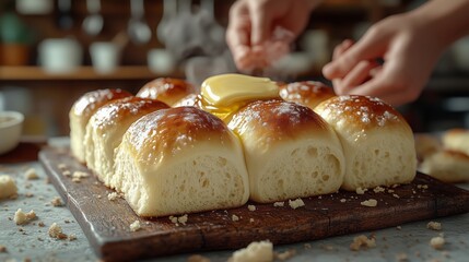 Fresh fluffy dinner rolls with a golden crust