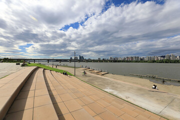 Yeouido, Yeongdeungpo-gu, Seoul, South Korea - July 25, 2020: Yeouido Hangang Park near Han River