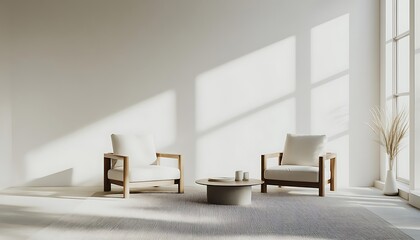 Poster - Modern Living Room with Minimalist Armchairs and Coffee Table for a Bright and Functional Interior Design