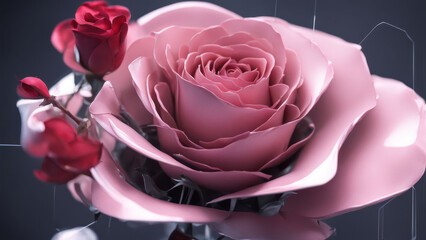 illustration of a pink rose flower, futuristic view of a pink rose flower, pink rose technology view