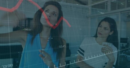 Aufkleber - Animation of financial data processing over diverse colleagues discussing work in office