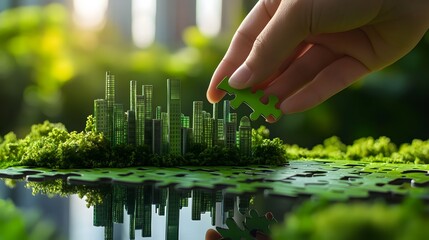 Green Cityscape, Representing Eco-Friendly Urban Development and Sustainable Living. Highlights Environmental Consciousness, Sustainable Architecture, and Innovative Solutions for Future Cities