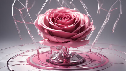 Wall Mural - illustration of a pink rose flower, futuristic view of a pink rose flower, pink rose technology view