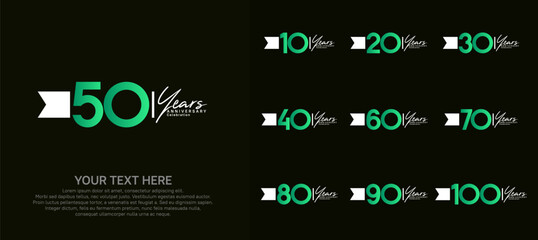 Wall Mural - anniversary logotype set. green number and white ribbon for celebration