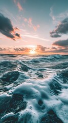 Wall Mural - Ocean Waves and a Sunset Sky with Clouds