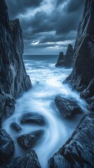 Wall Mural - Whimsical Water Flowing Through Rocky Cliffs