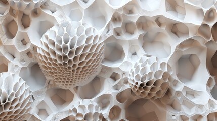 Sticker - Abstract 3D rendering with a white, organic, honeycomb-like pattern.