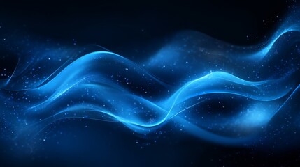 Aufkleber - Abstract blue wavy lines on dark background with glowing particles