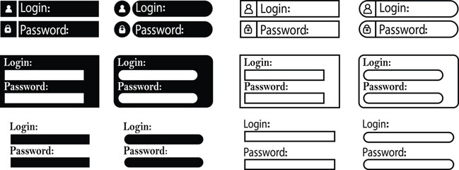 Poster - Login and Password Flat, line icons Set. login access secret private password. Modern Sign in and Register page design. Typing and entering password of social media isolated on transparent background.