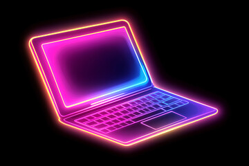 Poster - A glowing neon laptop with pink and blue hues on a black background.