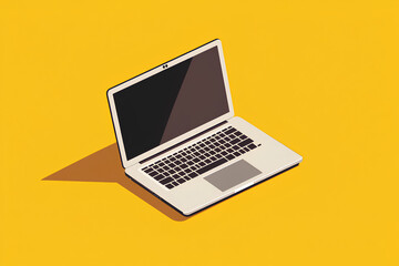 Poster - A simple isometric illustration of a laptop computer with a black screen on a yellow background.