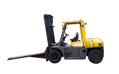 Folklift truck isolated on white background, Lifting folklift for steel wire rod industry