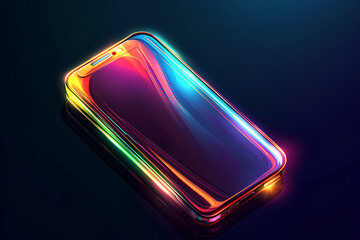 Poster - A modern smartphone with iridescent glow on a dark background.