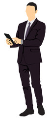 Business man with tablet standing full isolated