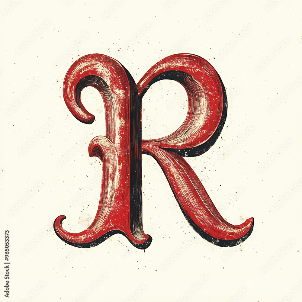 Red Calligraphic R r letter typography vintage red decorative initial alphabet design ...